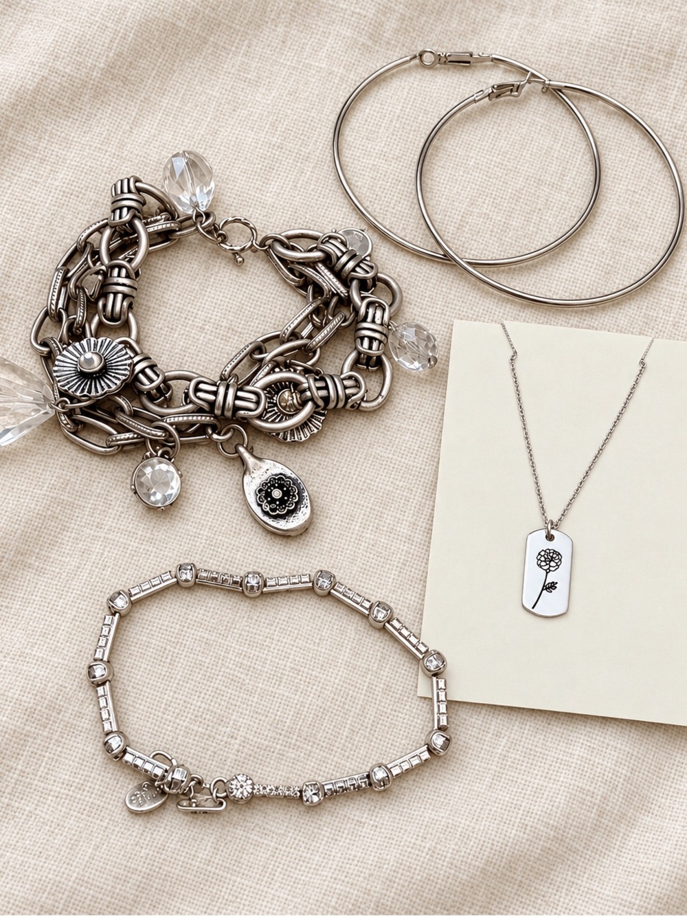 4 Piece Silver-tone Mixed Bracelet and Necklace Set